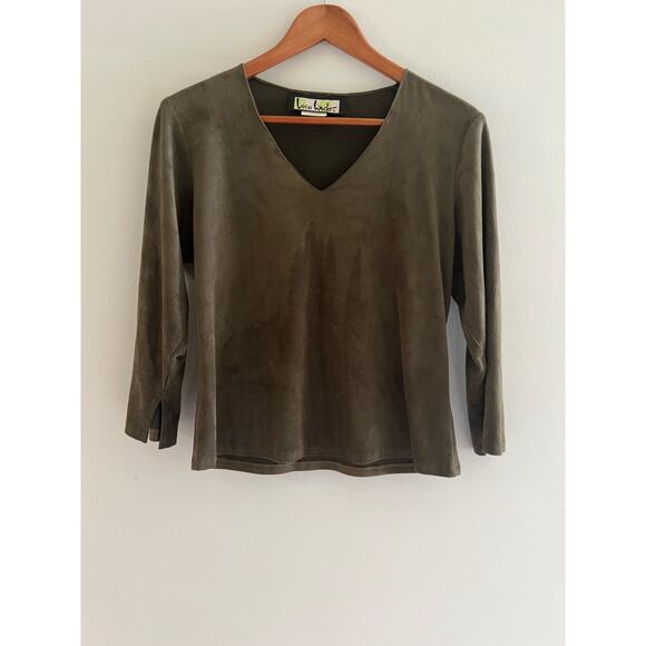 Loco Lindo Stretchy V-Neck 3/4 Sleeve Shirt Dark Green Size Medium JL - Picture 1 of 7